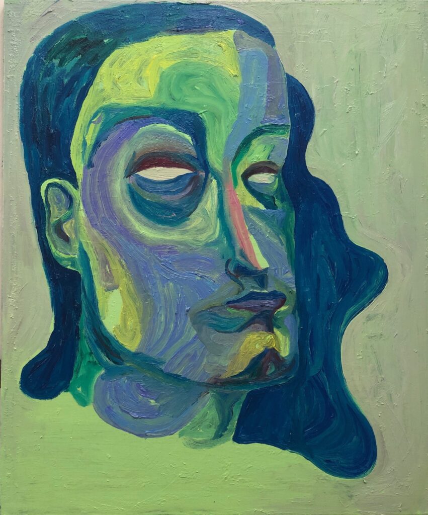Sebastian Dacey, untitled grün und blau Kopf