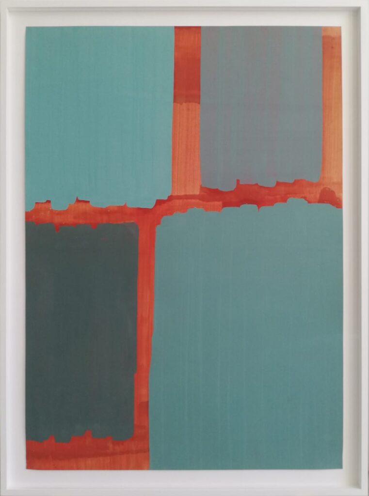Rolf Poellet; o.T., 2021 (87,5 x 62 cm – rot/blau Büro)